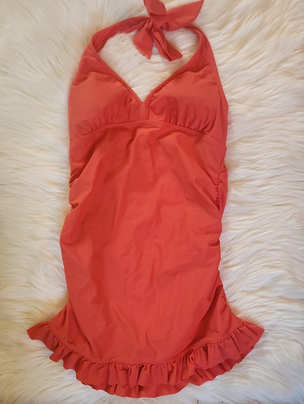 Womens Halter Swim Dress - Size: Medium - Color: Coral